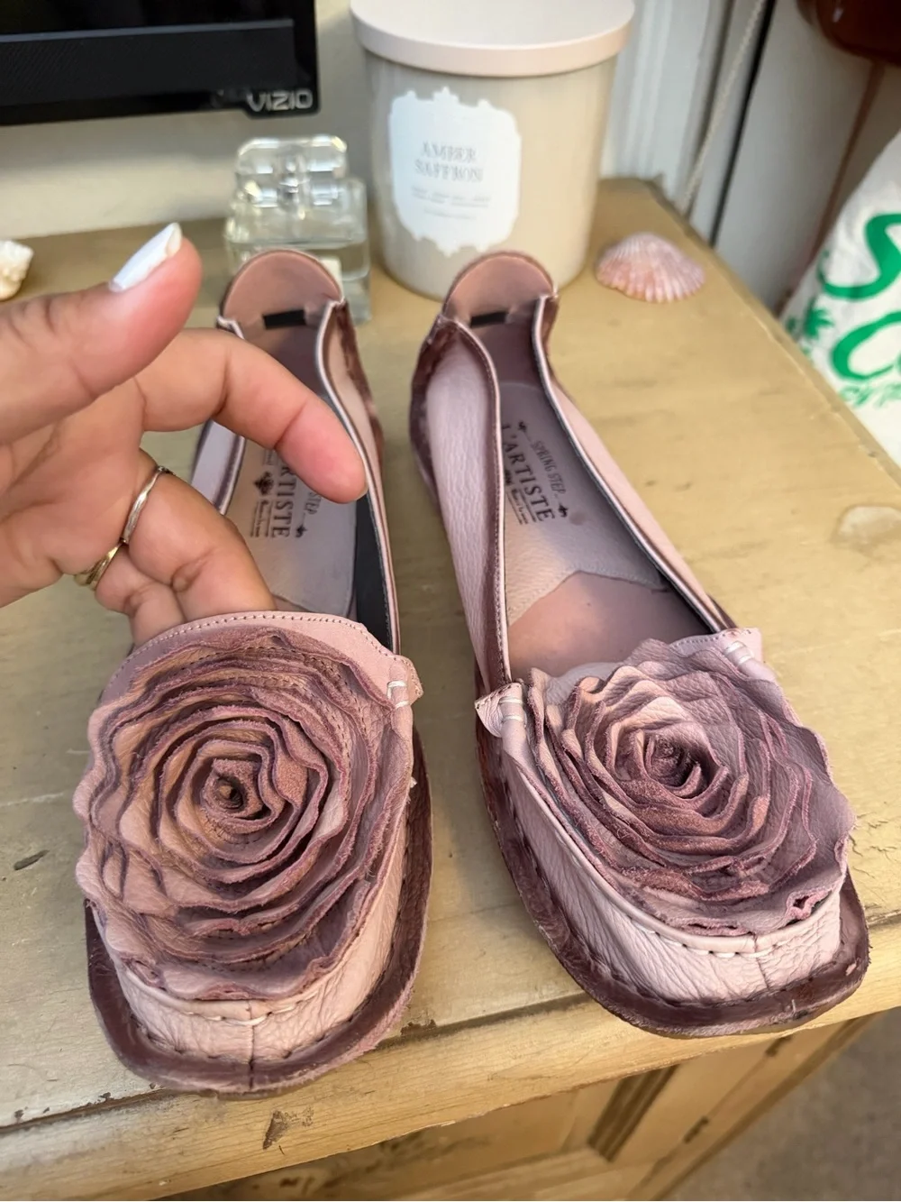 artis Pink Leather Floral Ballet Flats size 40